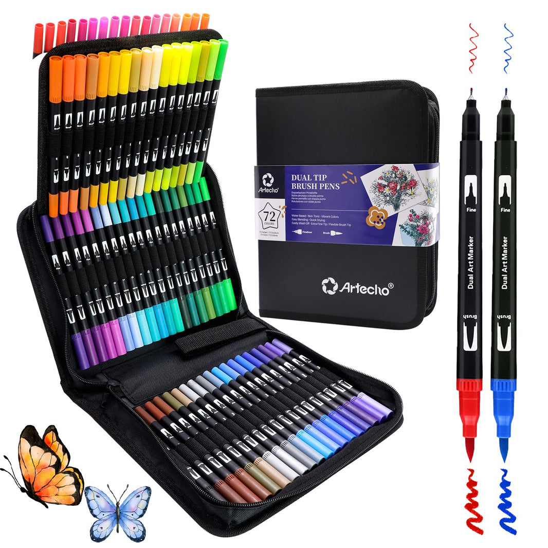 Dual-Tip Watercolor Pens Set #Size_72 Colors Brush Tip