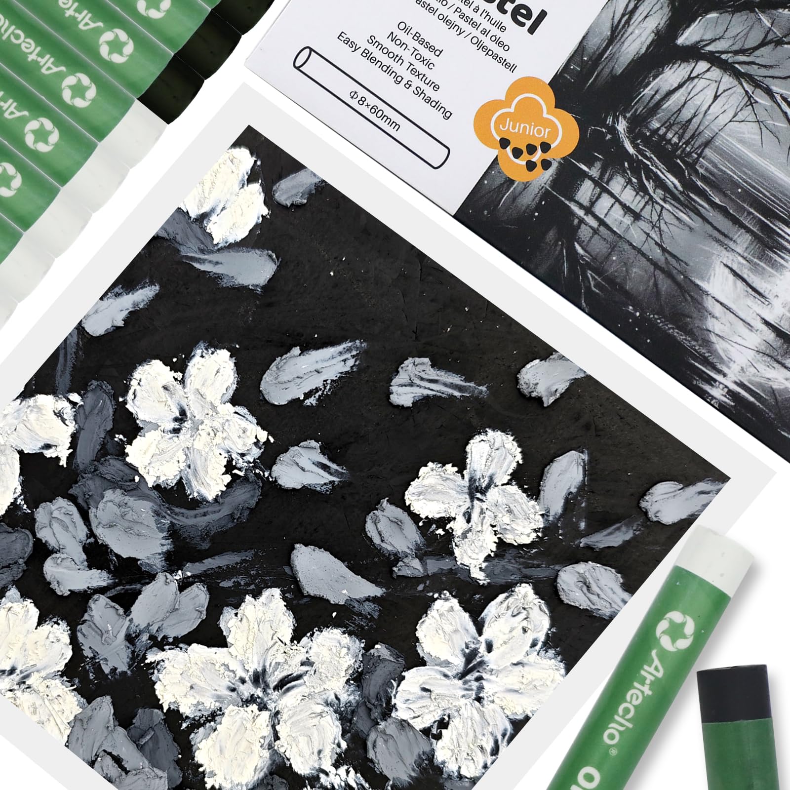 Soft Oil Pastels Set, 12 PCS (6 White & 6 Black, 8x60mm)