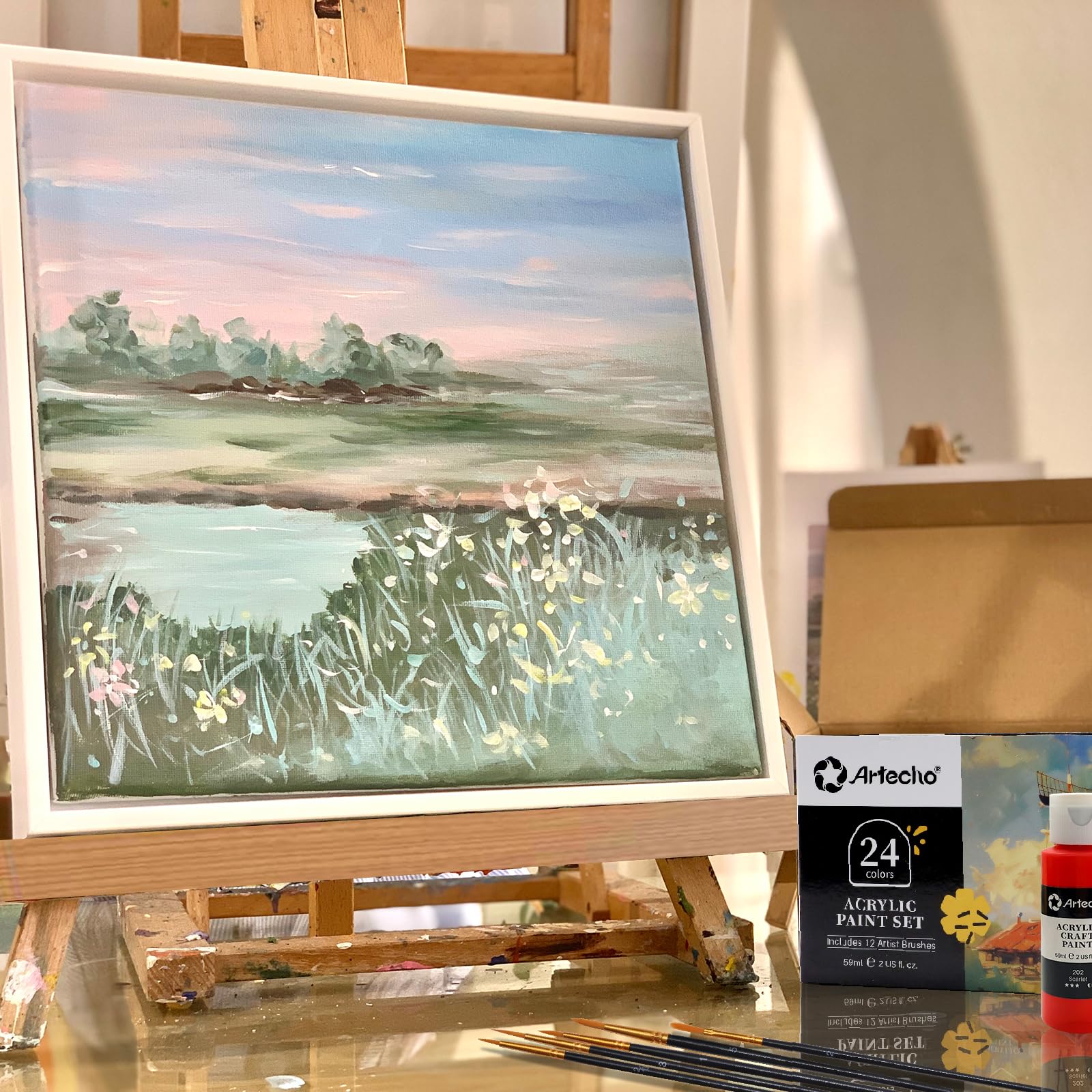 Acrylic Paint Set with 12 Brushes, 24 Colors (59ml / 2oz)