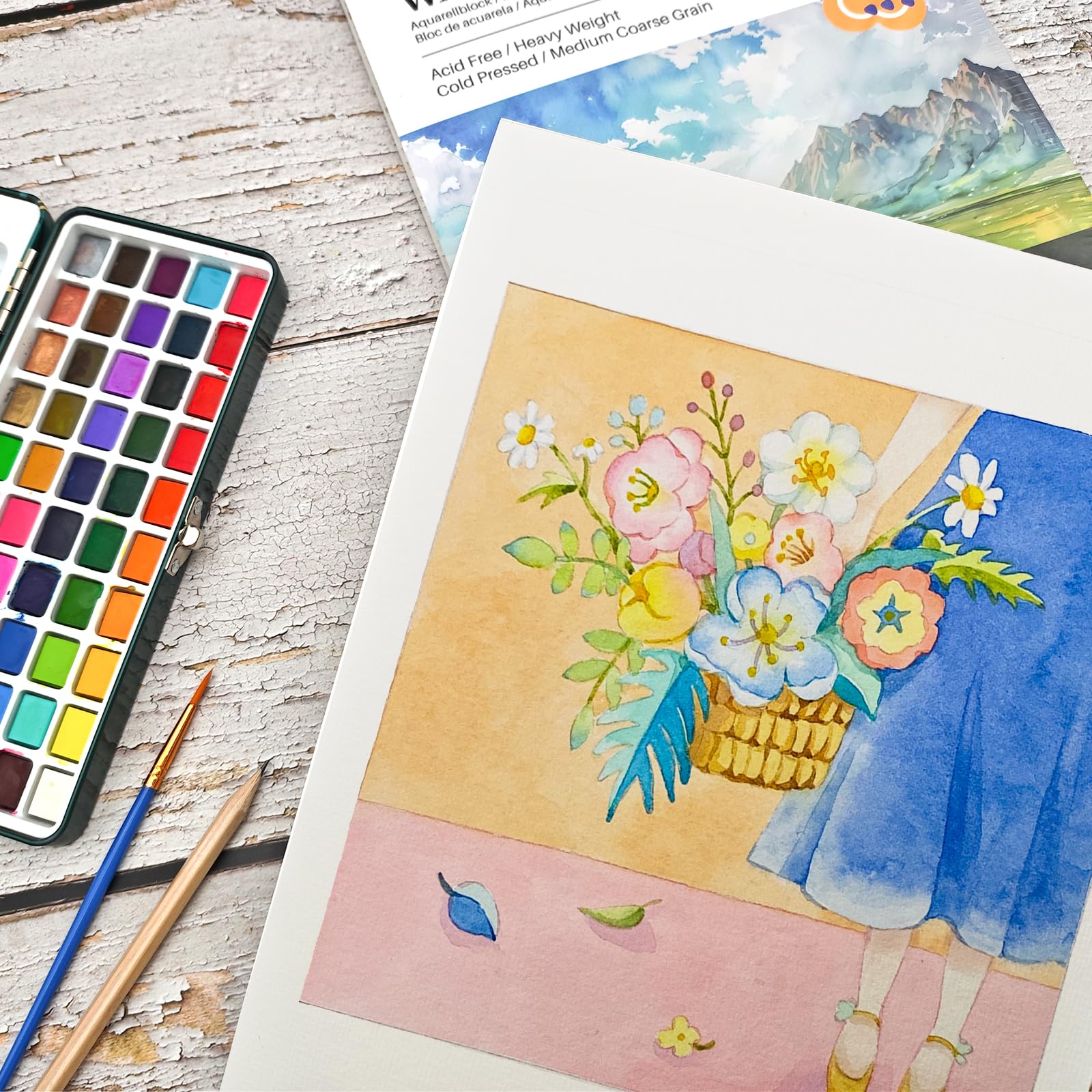 Watercolor Paper Pad with Brush & Pencil, A3, 40 Sheets (300gsm)