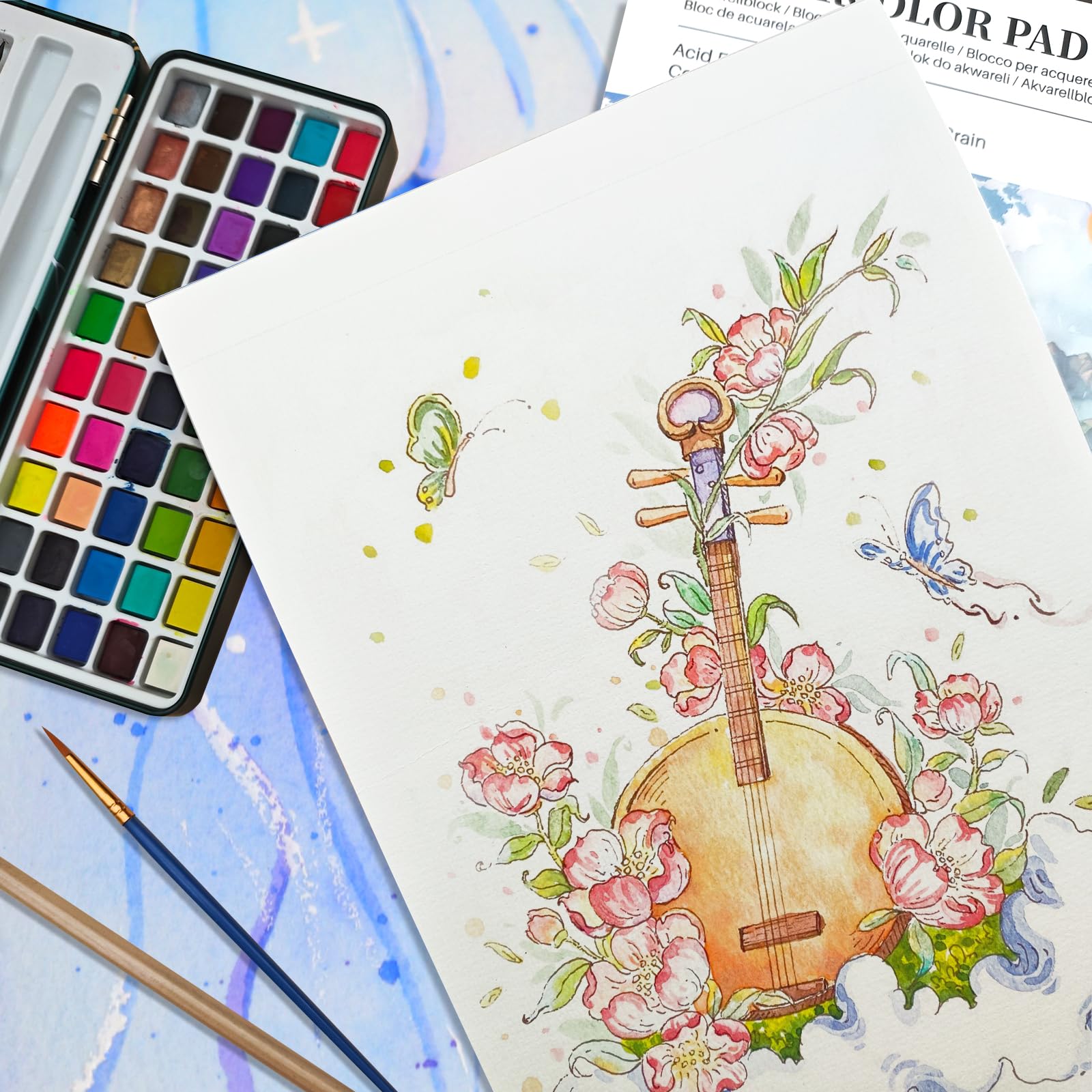 Watercolor Paper Pad with Brush & Pencil, A3, 40 Sheets (300gsm)