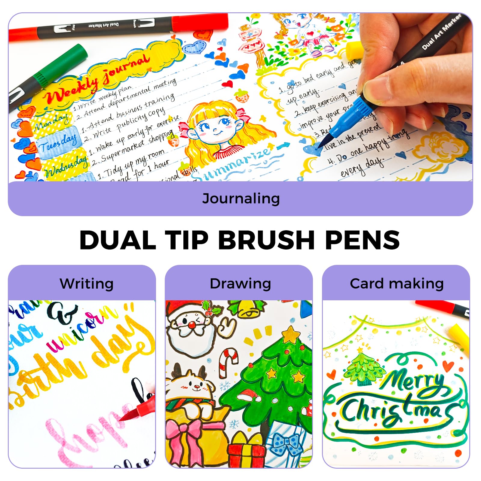 Dual-Tip Watercolor Pens Set #Size_168 Colors Brush Tip
