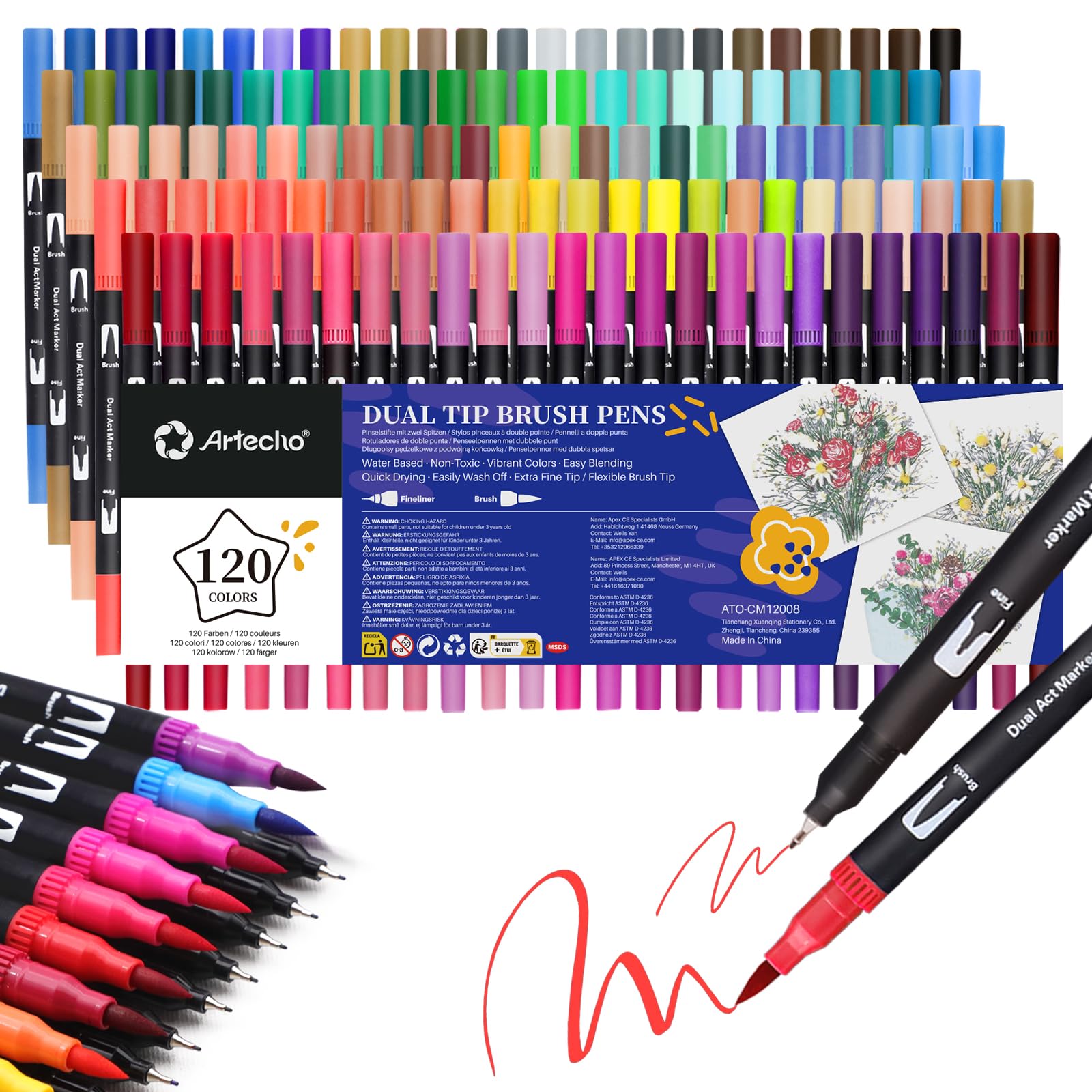 Dual Tip Markers, Fine & Brush Tip, 120 Colors