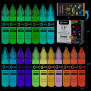 Artecho Glow in the Dark Acrylic Paint Set – 18 Colors x 11ml (0.37oz)