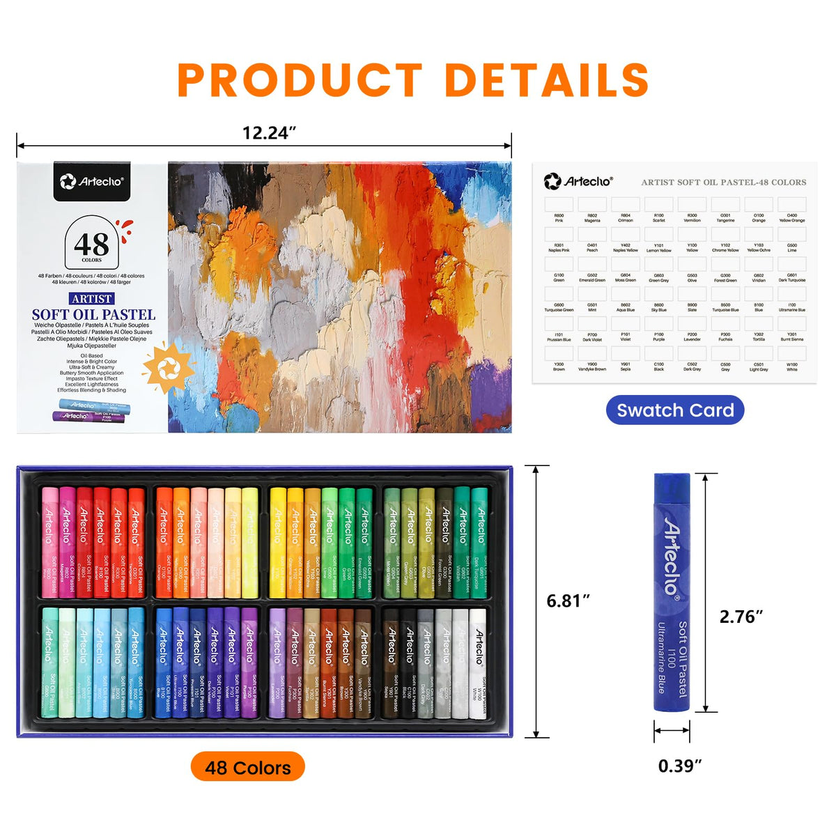 Artecho Extra Soft Oil Pastels 48 Colors Artist Grade