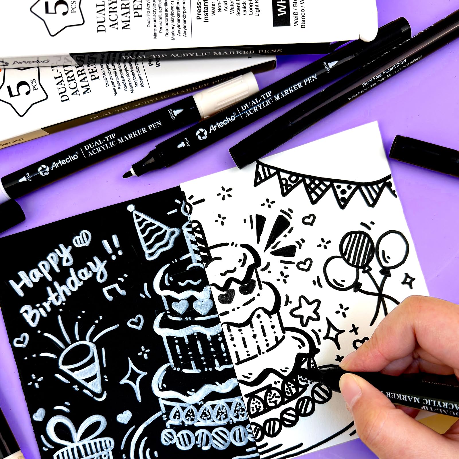 Dual Tip Acrylic Paint Pens, White (5 PCS)