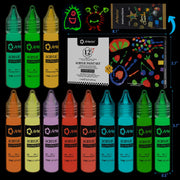 Artecho Glow in the Dark Acrylic Paint Set – 12 Colors x 11ml (0.37oz)