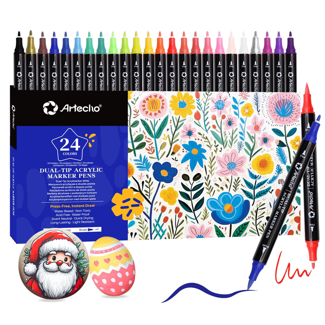 Dual-Tip Acrylic Paint Marker #Size_24 Colors