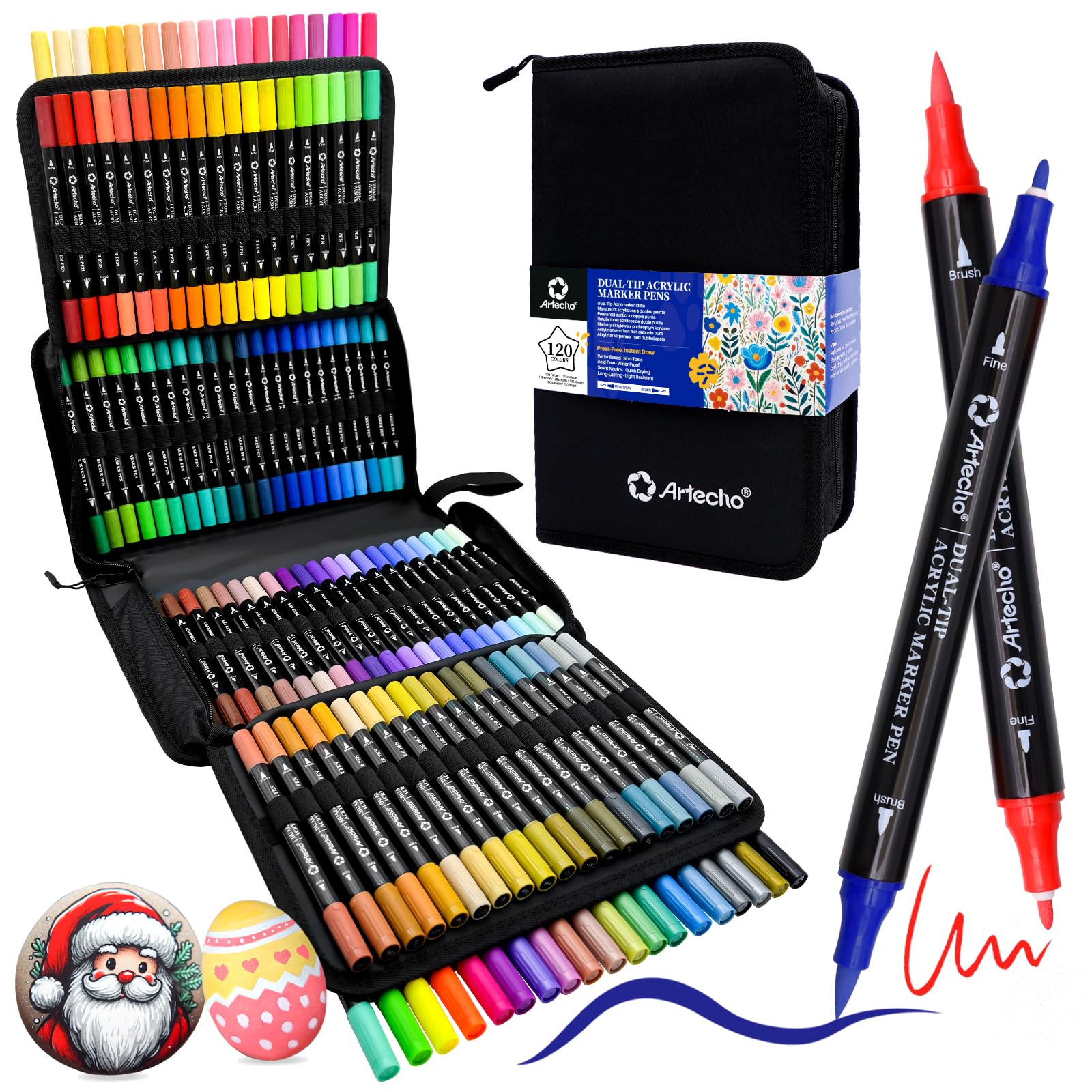 Dual Tip Acrylic Paint Markers with Bag, 120 Colors