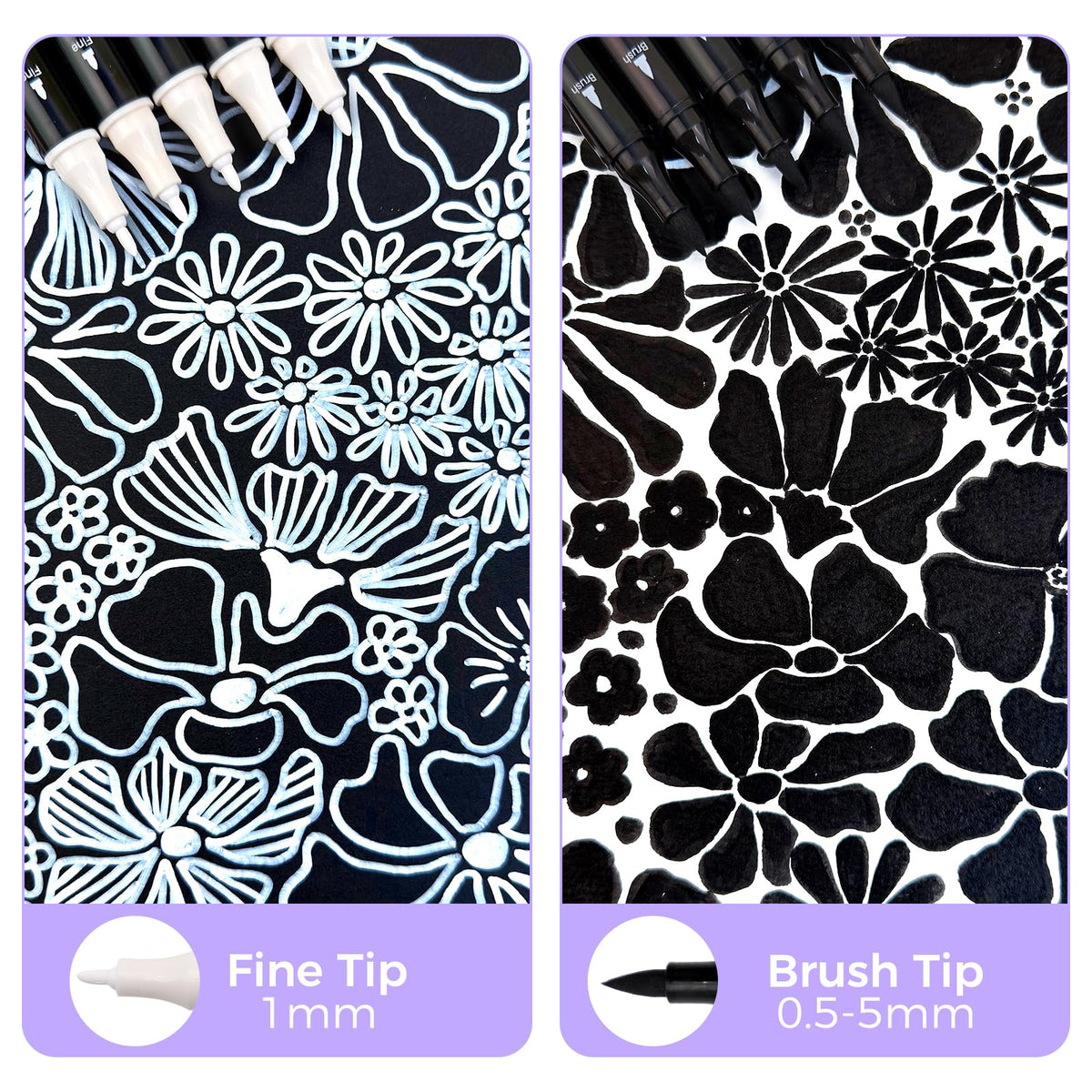 Artecho Dual Tip Acrylic Paint Pen White 5pcs set-Fine Tip and Brush Tip