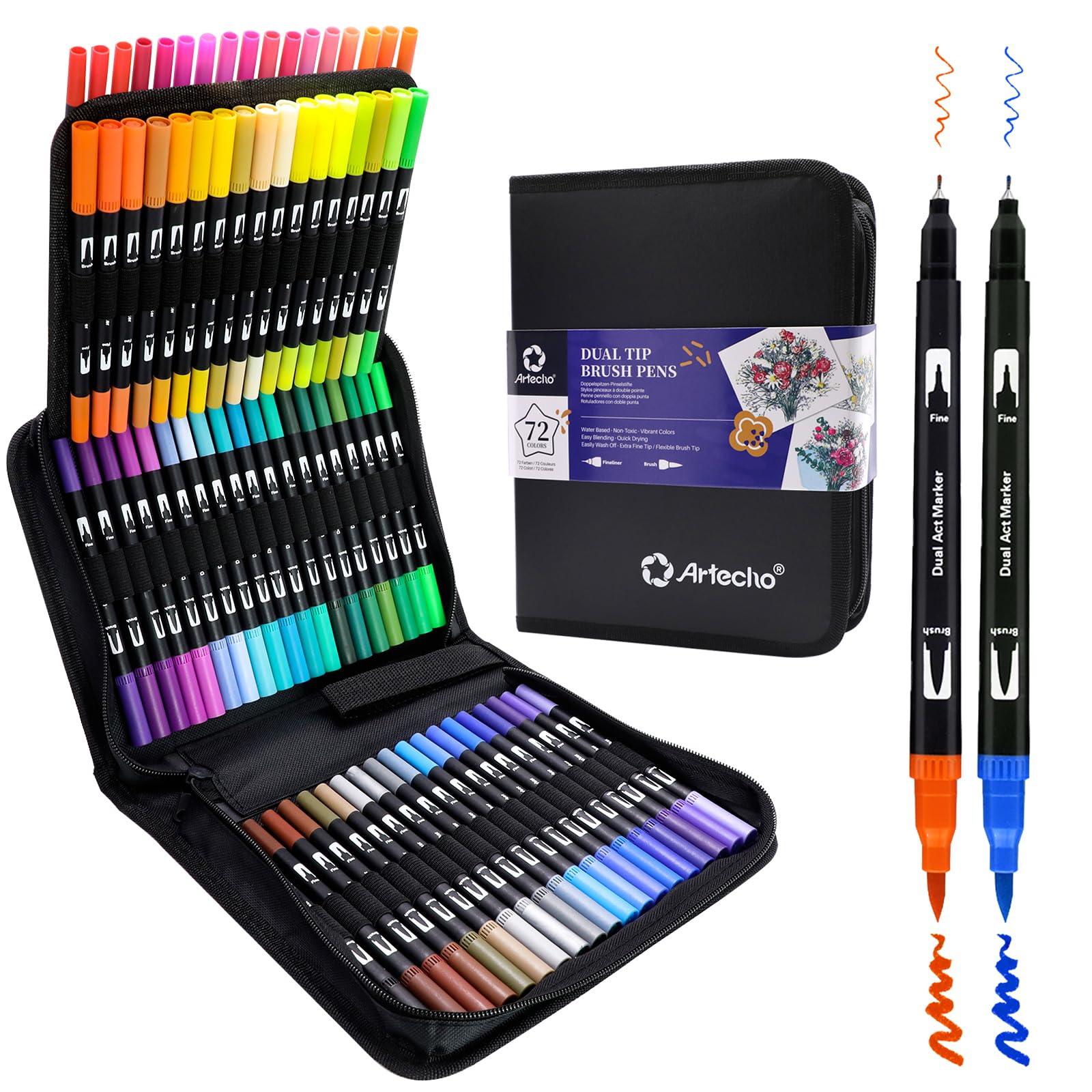 Dual-Tip Watercolor Pens Set #Size_72 Colors Brush Tip