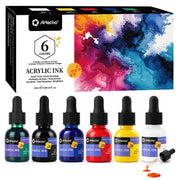 Artecho Acrylic Ink Set, 6 Colors, 20ml Dropper Bottles