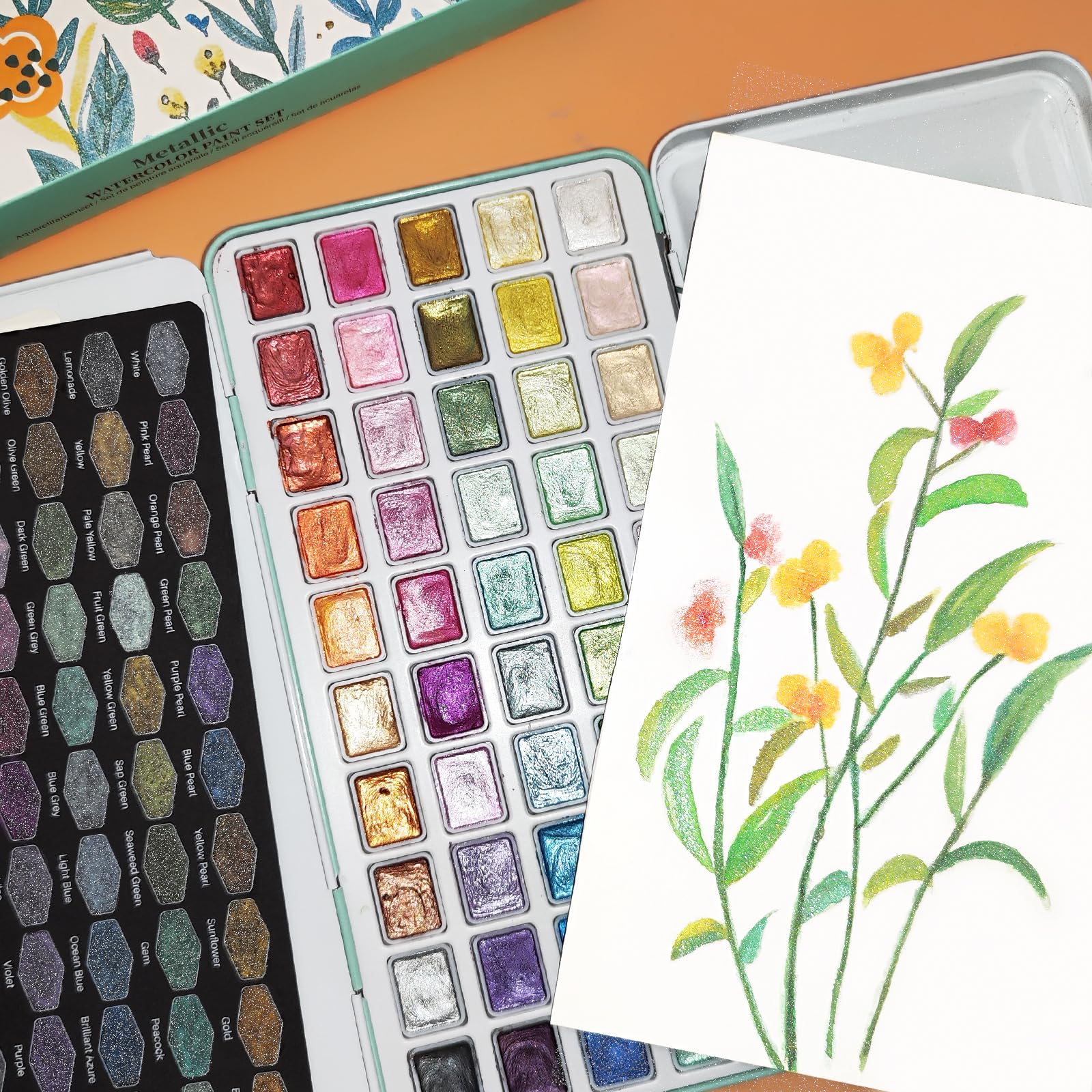 Metallic Watercolor Paint Set, 50 Glitter Colors