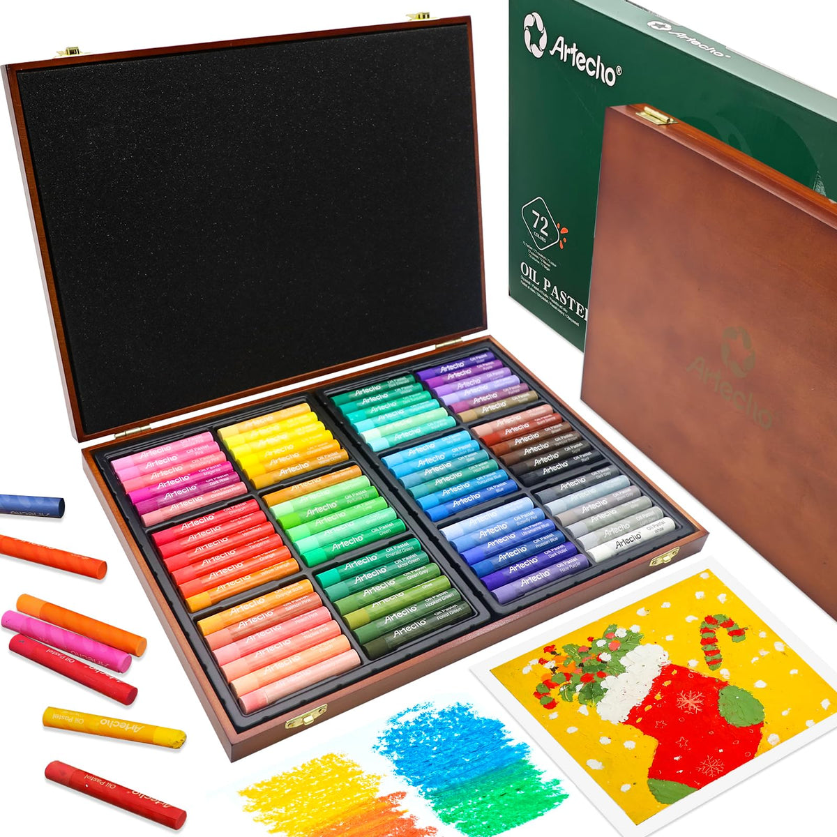 Artecho Oil Pastels Set of 72 Colors Wooden Box ( 10 x 70 mm )