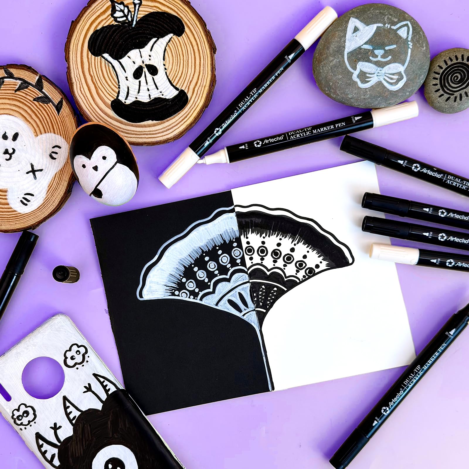 Dual Tip Acrylic Paint Pens, White (5 PCS)