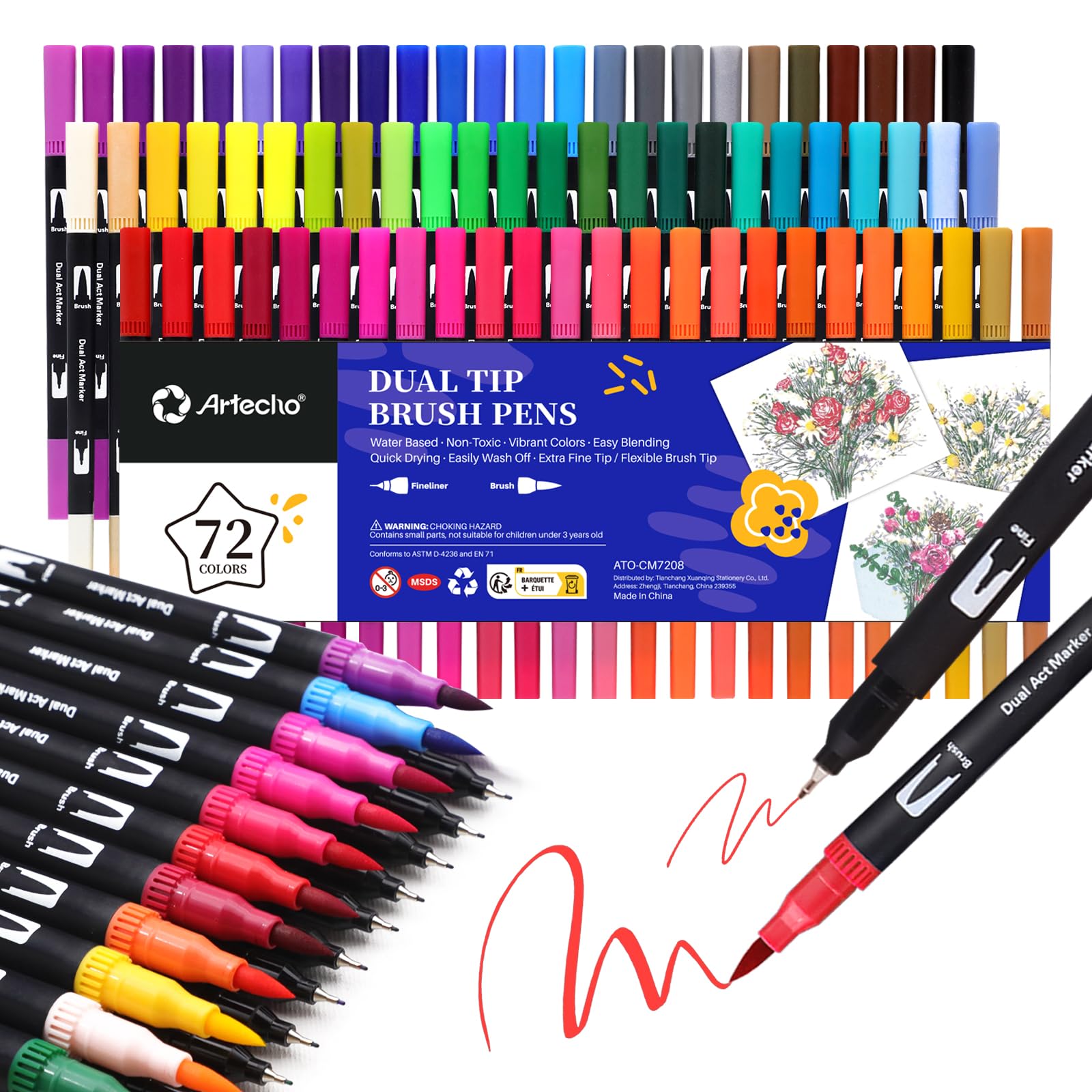 Dual Tip Markers, Fine & Brush Tip, 72 Colors