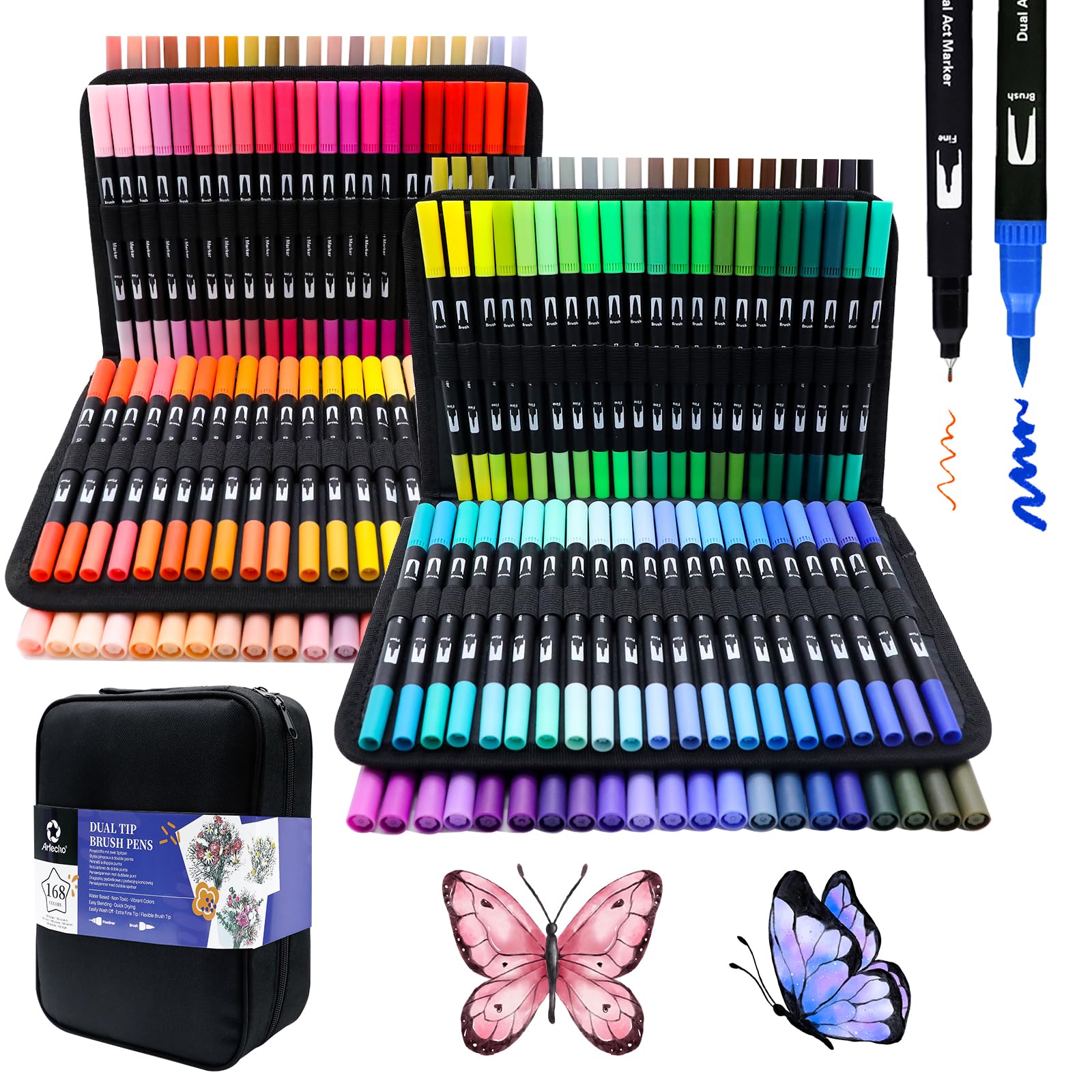 Dual-Tip Watercolor Pens Set #Size_168 Colors Brush Tip