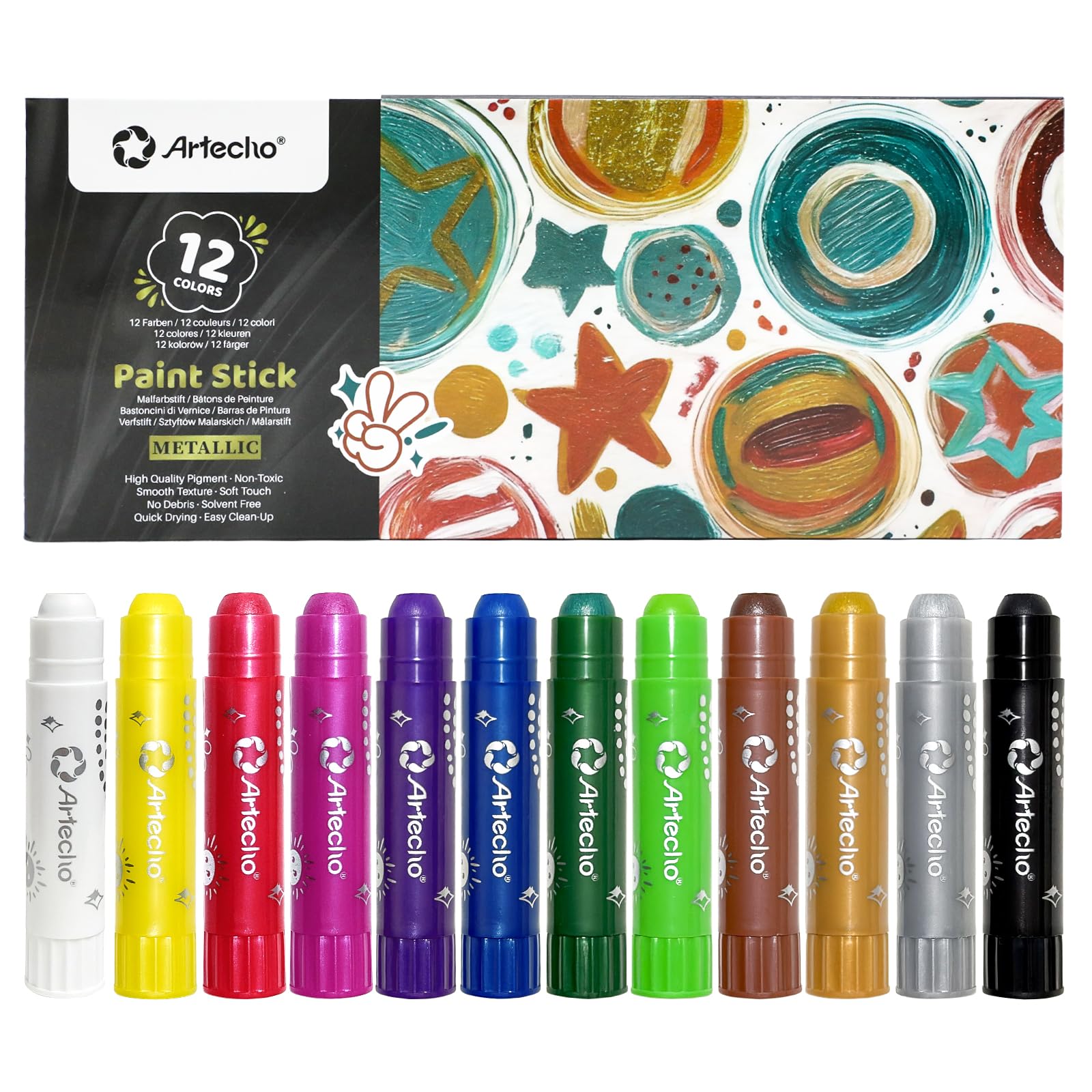 Metallic Washable Tempera Paint Sticks, 12 Colors