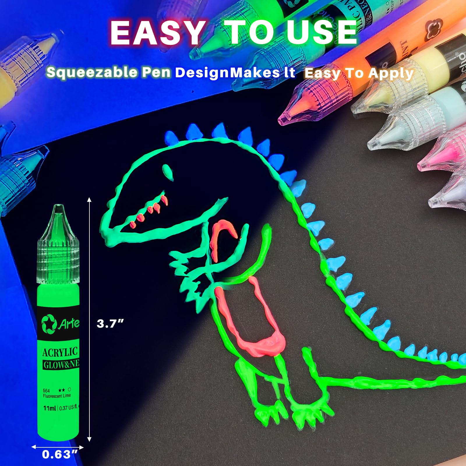 Acrylic Paint 0.37oz Neon Set #Size_18 Colors Glow in the Dark (11ml)