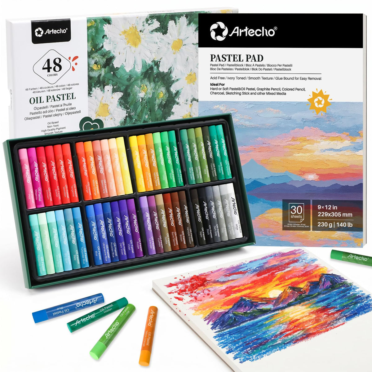 Artecho Oil Pastels Set of 48 Colors ( 10 x 70 mm ) With Pastel Paper Pad