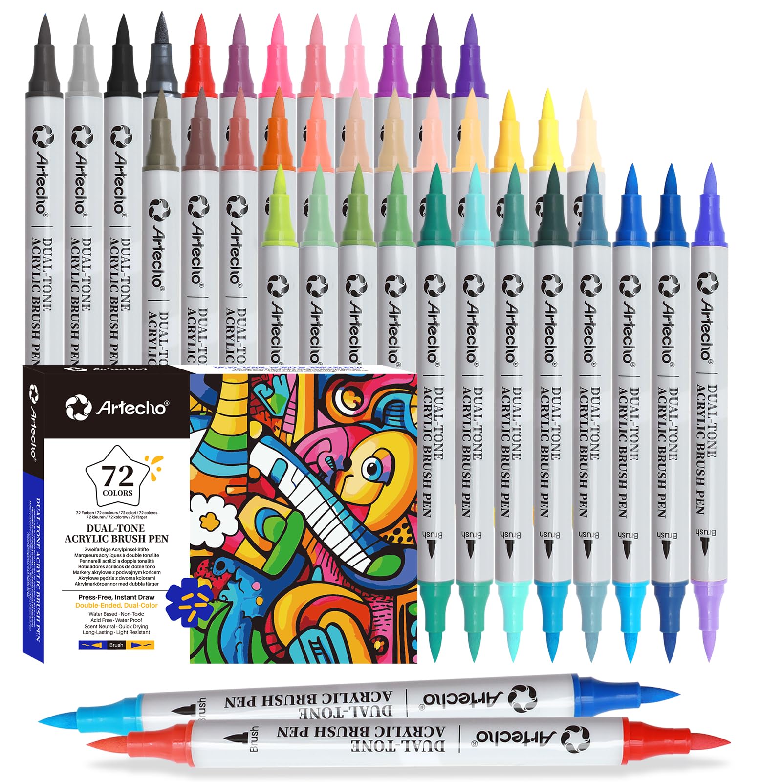 Brush Tip Acrylic Paint Markers, 36 PCS / 72 Colors