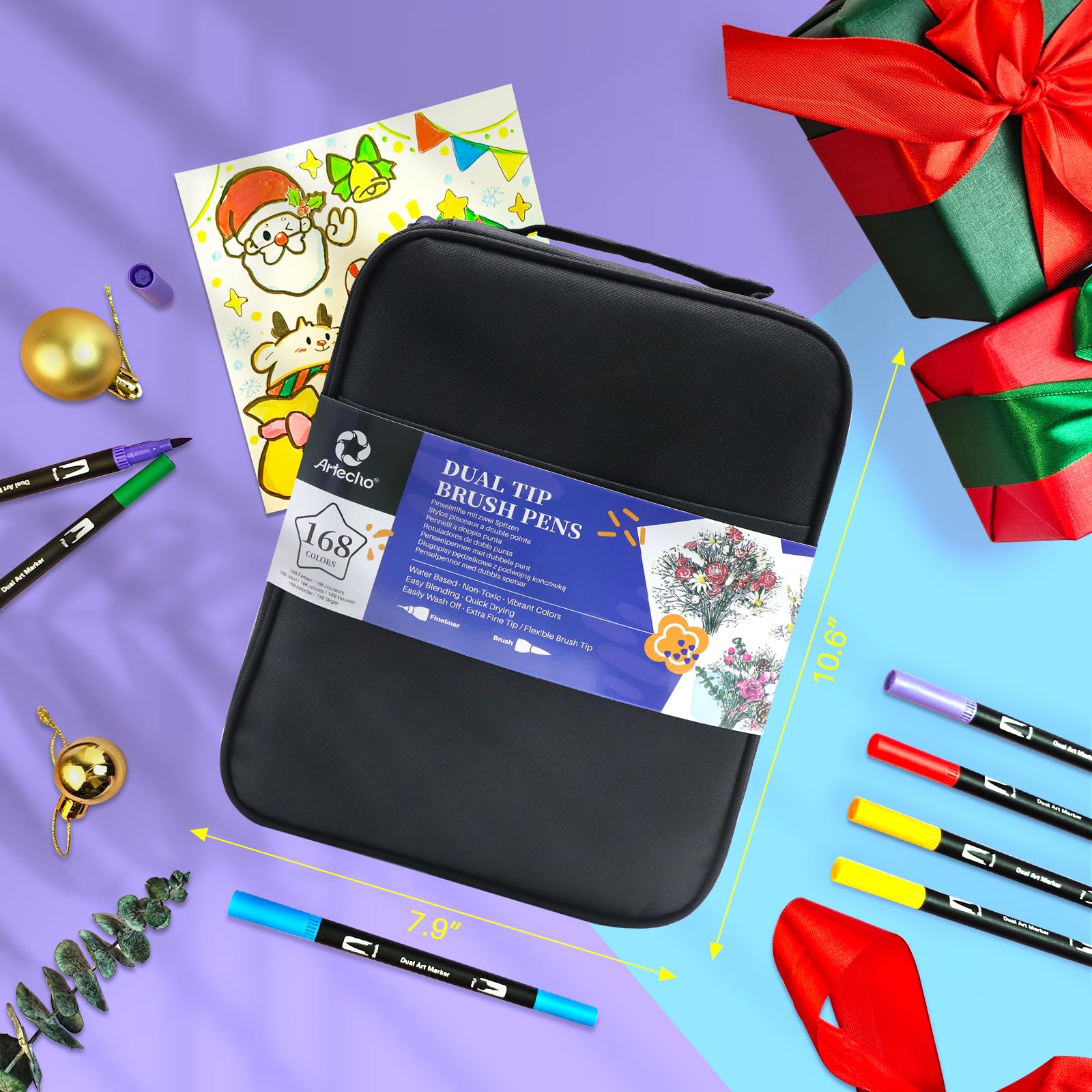 Dual Tip Markers, Fine & Brush Tip, 168 Colors